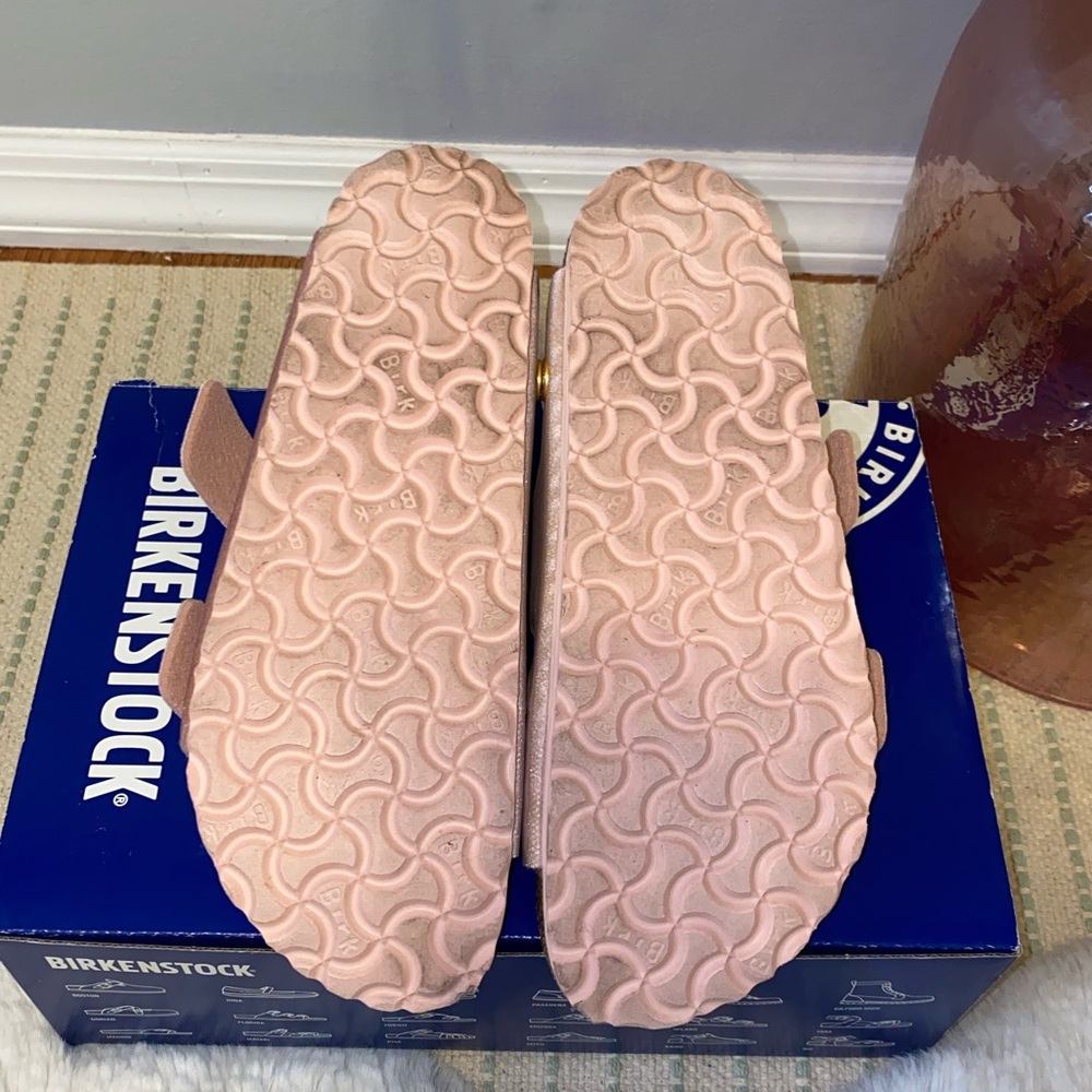 Birkenstock Pink Arizona Big Buckle Velvet Sandals - Picture 7 of 9